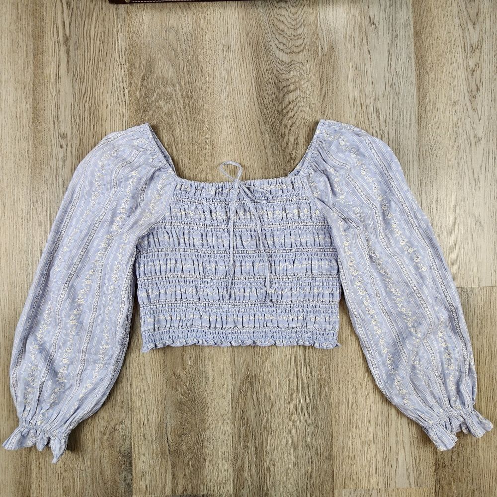 American Eagle Smocked Puff-Sleeve Square Neck Blouse size M